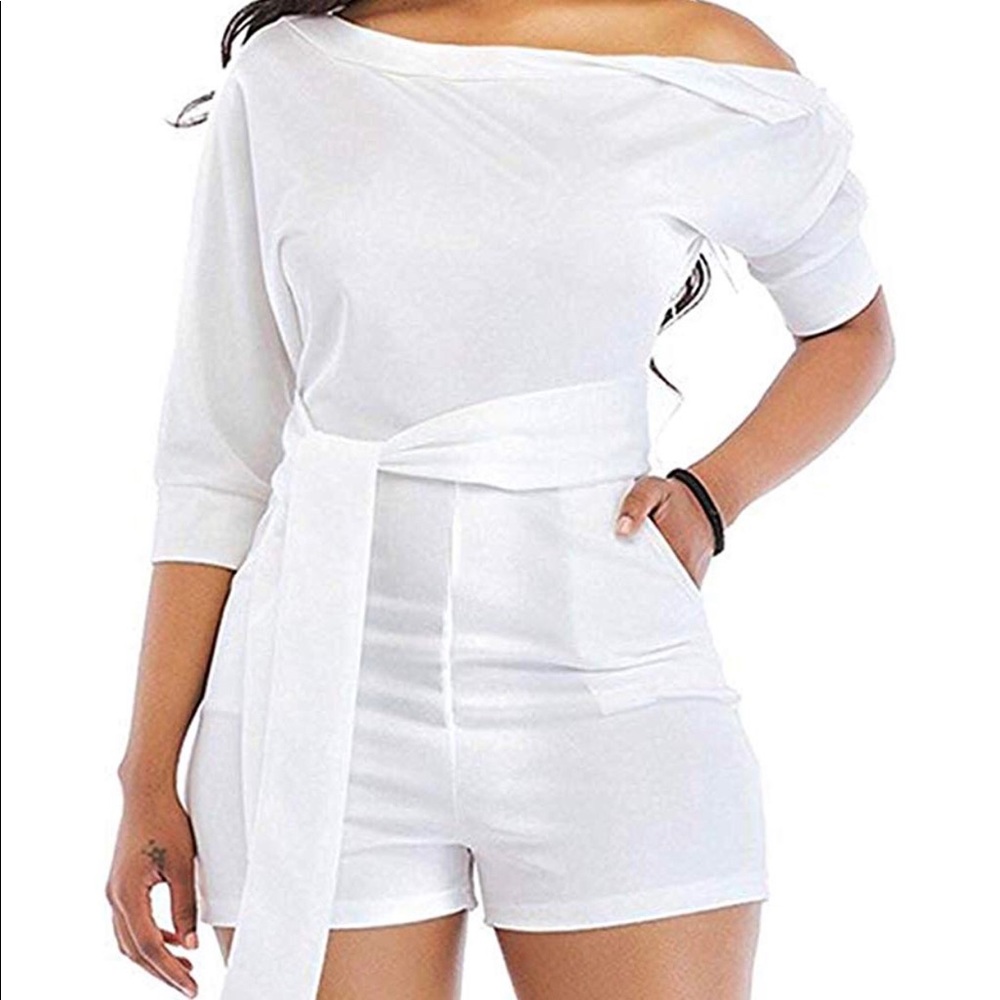 NEW-One Shoulder High Waisted Wide Leg Jumpsuit